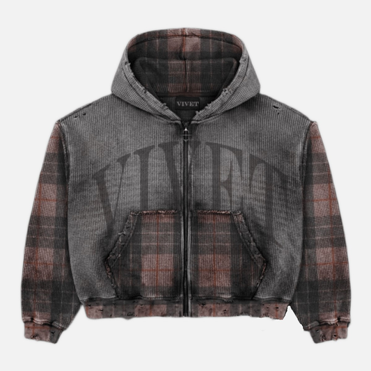 Kai Cenat VIVET Layered Zip Hoodie Ash Pink with multi-layered construction and thermal fabric blend